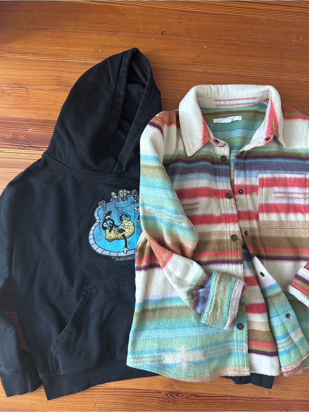 Small Boys O'Neill Multicolor Striped Fleece Shacket and Black Graphic Hoodie